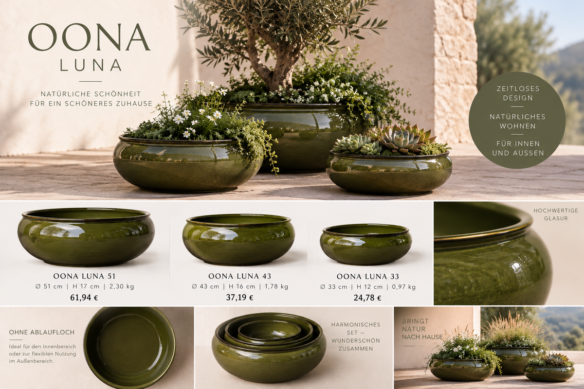 OONA LUNA 3er Set Pflanzschalen Olivgrün