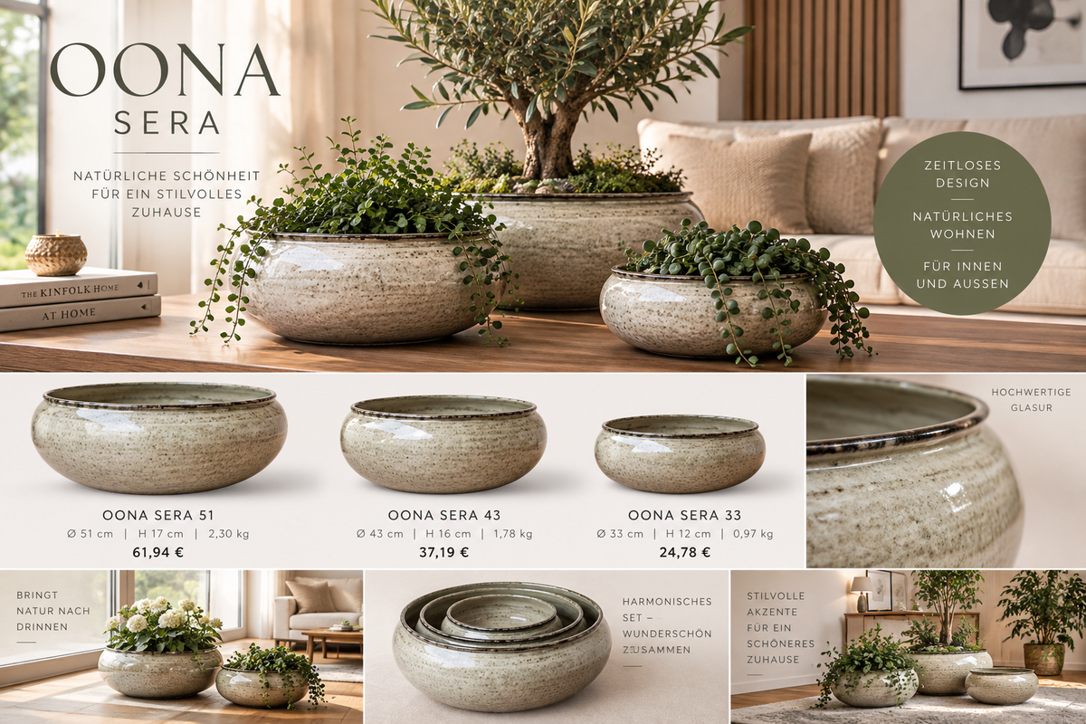 OONA SERA 3er Set Pflanzschalen Beige
